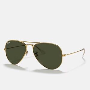 Ray-Ban Gold Aviator Sunglasses with Green Lenses Women